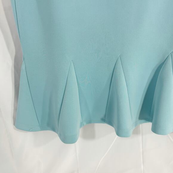 Sleeveless Aqua Blue Sheath Dress – Front Pleat & Flounce Hem, Size M - Picture 3 of 5